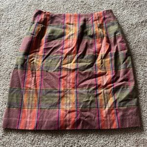 Chadwicks Orange Pink Plaid Wool Skirt Size 16